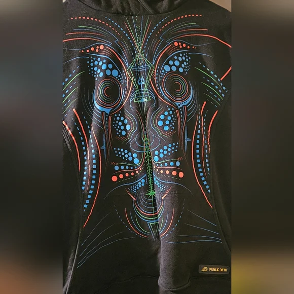 Raver Hoodie Vest Mens XL Public Beta UV Psychedelic Festival Wear - Picture 10 of 10